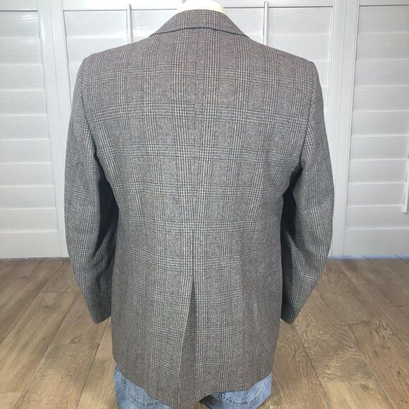 Vtg John Weitz Men's L Plaid Wool 2 Button Blazer Jacket Sport Coat Brown Tan - Picture 4 of 12